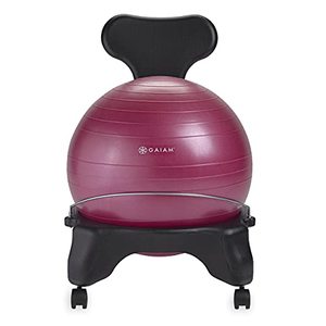 lot 48725 image: Gaiam Classic Balance Ball Chair �� Exercise Stability Yoga Ball Premium Ergonomic Chair for Home and Office Desk with Air Pump, Exercise Guide and Satisfaction Guarantee, Fuchsia