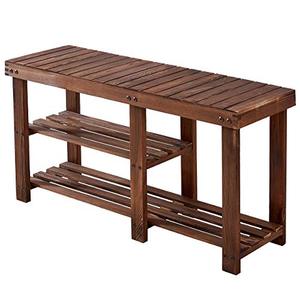 lot 48741 image: Wood Shoe Bench, Solid Pine Shoe Rack Bench, Shoe Rack Entryway, 3 Tier, Boots Organizer, Holds Up to 300 Lbs, Rustic Brown