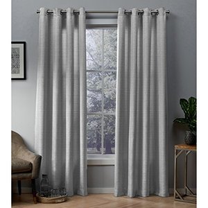 lot 48745 image: Exclusive Home Curtains Whitby Metallic Slub Yarn Textured Silk Look Window Curtain Panel Pair with Grommet Top, 54x96, Silver, 2 Count