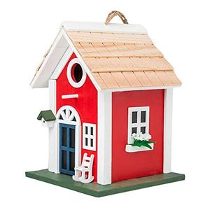 lot 48758 image: MEWANG Hanging Colourful Birdhouse Garden Country Cottages Bird House Condo Wooden Red Height 9.7