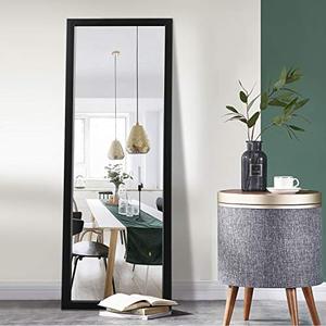 lot 48764 image: Elevens Full Length Door Mirror 43x16 Large Rectangle Wall Mirror Hanging or Leaning Against Wall for Bedroom, Dressing and Wall-Mounted Polystyrene Frame Mirror - Black(No Stand)