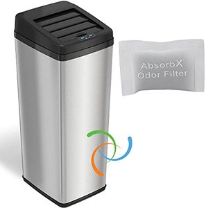 lot 48773 image: iTouchless 14 Gallon Sliding Lid Automatic Sensor Trash Can with Odor Filter System, 53 Liter Stainless Steel Touchless Kitchen Garbage Bin