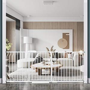 lot 48780 image: COSEND Extra Wide Baby Gate Tension Indoor Safety Gates White Metal Large Pressure Mounted Pet Gate Walk Through Long Safety Dog Gate for The House Doorways Stairs (76.38-81.10194-206CM, White)