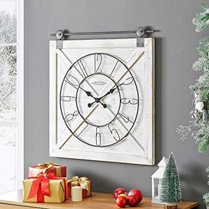 lot 48781 image: FirsTime & Co. Farmstead Barn Door Wall Clock, 29H x 27W, Whitewash, Metallic Gray, Black