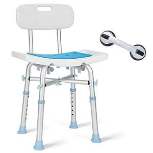 lot 48804 image: OasisSpace Heavy Duty Shower Chair with Back 500lb, EVA Padded Bath Seat with Free Assist Grab Bar - Medical Tool Free Anti-Slip Shower Bench Bathtub Stool for Elderly, Senior, Handicap & Disabled