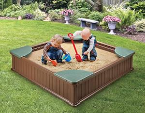 lot 48808 image: Badger Basket Woodland 2-in-1 Kids Outdoor Sandbox or Garden and Vegetable Planter, BrownGreen (99894)