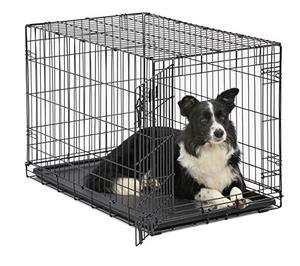 lot 48814 image: Dog Crate MidWest ICrate 36 Inch Folding Metal Dog Crate w Divider Panel Intermediate Dog Breed, Black