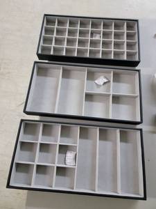 lot 48818 image: Magic Stackable Jewelry Trays Closet Dresser Drawer Organizer for Accessories, Gadgets & Cosmetics, Storage Display Showcase Holder Box, Set of 3