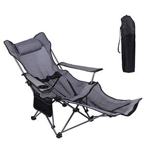 lot 48821 image: KEFOMOL Camping Lounge Chair, Portable Reclining Camping Chair, Folding Camping Chair with Footrest,Headrest & Storage Bag,Mesh Recliner with Backpack, 300lbs Weight Capacity (Gray)