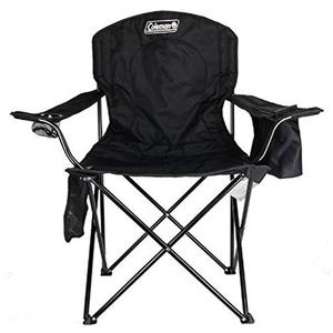 lot 48835 image: Coleman Camp Chair with 4-Can Cooler  Folding Beach Chair with Built In Drinks Cooler  Portable Quad Chair with Armrest Cooler for Tailgating, Camping & Outdoors , Black, Roomy seat 24