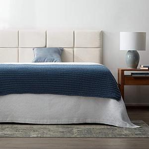 lot 48836 image: LUCID Mid Rise Upholstered Square Channeled Adjustable Height Headboard, Queen, Pearl