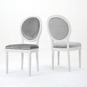lot 48838 image: Christopher Knight Home Camille Traditional Velvet Dining Chairs, 2-Pcs Set, Horizon Grey  Gloss White