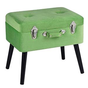 lot 48839 image: Edencomer Storage Ottoman Storage Ottomans Container Bench Sturdy Foot Rest Stool Padded Lint Seat Portable Collection Suitcase with Wooden Legs and Safety Lock for Living Home,Green