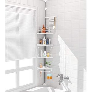 lot 37011 image: ADOVEL 4 Layer Corner Shower Caddy, Adjustable Shower Shelf, Constant Tension Stainless Steel Pole Organizer, Rustproof 3.3 to 9.8ft - Retails for $49.99