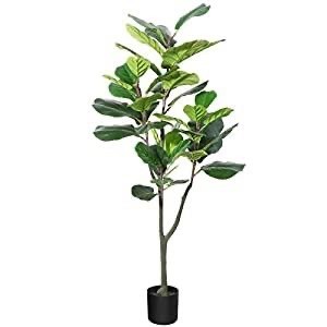 lot 37015 image: CROSOFMI Artificial Fiddle Leaf Fig Tree 47Inch Fake Ficus Lyrata Plant with 42 Leaves Faux Plants in Pot for Indoor Outdoor House Home Office Garden Modern Decoration Perfect Housewarming Gift - Retails for $39.81