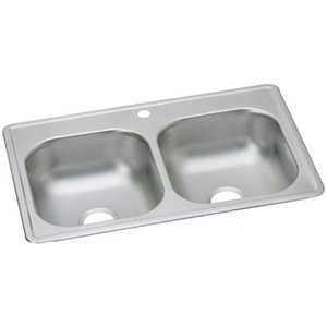 lot 37036 image: Dayton Stainless Steel D233191 33 x 19 x 6-716, Equal Double Bowl Top Mount Sink - Retails for $101.25