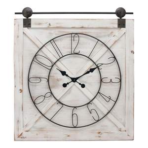 lot 37046 image: 27 x 29 Farmhouse Barn Door Wall Clock Weathered White - FirsTime & Co. - Retails for $71.45