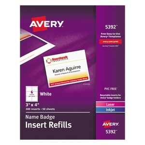 lot 37053 image: Avery Additional LaserInkjet Inserts, 3 x 4, White, 300Box