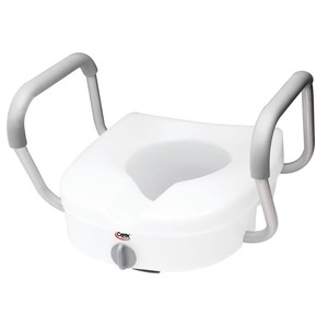 lot 37060 image: Carex E-Z Lock Raised Toilet Seat With Handles, Round and Elongated Toilets, Adds 5 Inches to Toilet Height - Retails for $59.99