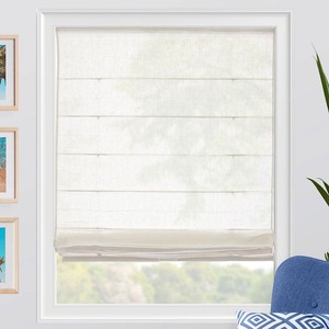 lot 37073 image: Chicology Semi-Sheer Cordless Roman Shades, White, 39X64 - Retails for $61.99