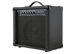 lot 37075 image: 20-Watt 1x8 Guitar Combo Amplifier - Black with 86dB of Gain, 14 Inch, Headphone and 3.5mm Aux Mp3 Inputs for Electric Guitars - Retails for $78.06