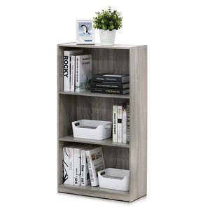 lot 37113 image: Furinno Basic 3-Tier Bookcase Storage Shelves, French Oak Grey - Retails for $40.46