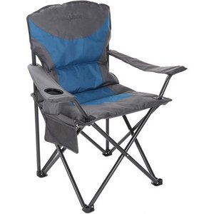 lot 37153 image: ARROWHEAD OUTDOOR Portable Folding Camping Quad Chair wAdded Ultra-Comfortable Padding, Cup-Holder, Heavy-Duty Carrying Bag, Padded Armrests, Supports up to 330lbs, USA-Based Support (Blue & Gray) - Retails for $61.99