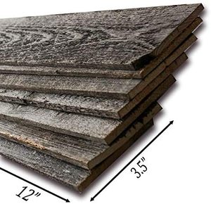 lot 37054 image: Real Weathered Wood Planks for Walls - Rustic Reclaimed barn Wood Paneling for Accent Walls, Easy Application (3 square feet) - Retails for $24.00