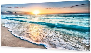 lot 37098 image: Baisuart S02262 Canvas Prints Wall Art Beach Sunset Paintings Ocean Waves Nature Pictures Stretched Canvas Wooden Framed for Living Room Bedroom and Home Office Wall Decor Posters - Retails for $89.99