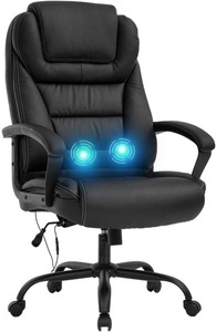 lot 37122 image: Big and Tall 500lbs Wide Seat Ergonomic Desk Chair with Lumbar Support Arms Headrest Massage Office Chair Rolling Swivel PU Leather Task Computer Chair for Adults,Black - Retails for $183.05