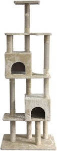 lot 37129 image: Large Cat Condo Tree Tower W Dual Caves & Scratching Post 25 X 29 X 70 Beige - Retails for $155.92