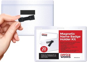 lot 37143 image: 20 Pack of Magnetic Name Badge Holder Kit, 4 x 3 Horizontal ID Card Name Tag for Conventions, Exhibitors, Events - Retails for $21.96