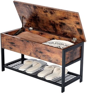 lot 37164 image: Industrial Lift Top Storage Bench with Metal Framefor Dining Room, Hallway, Living Room,Easy Assembly,Rustic BrownBlack,29.9 L x 11.8 W x 15.2 H - Retails for $69.04