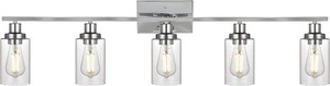 lot 37018 image: MELUCEE 40 Inches Length 5-Light Bathroom Vanity Light Fixtures Chrome Finish Wall Sconce Lighting with Clear Glass Shade - Retails for $179.99