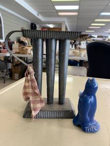 lot 18 image: Antique Galvanized Candle Holder & Ceramic Blue Bird Pie Steam Funnel