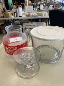 lot 22 image: Popcorn Maker, Pampered Chief Jar, and Cake Stand