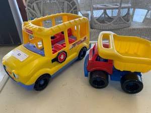 lot 63 image: Fisher Price School Bus & Unmarked Toy Dump Truck
