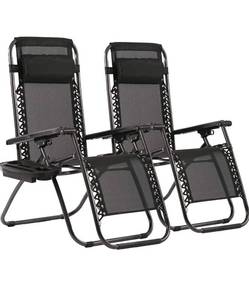 lot 11763 image: Zero Gravity Chairs Patio Chairs Lawn Chairs Patio Set of 2 with Pillow and Cup Holder Patio Furniture Outdoor Adjustable Dining Reclining Folding Chairs for Deck Patio Beach Yard