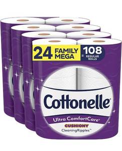 lot 11787 image: Cottonelle Ultra ComfortCare Toilet Paper with Cushiony CleaningRipples 24 Family Pack