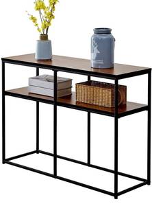 lot 11794 image: VECELO Multipurpose Console, Narrow Sofa 3-Tier Rustic Hallway Table with Storage Shelves for EntrywayLiving Room,Easy Assembly, 41.3 Inch(l) x 14 Inch(w) x 29.9 Inch(h), Brown
