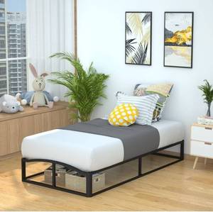 lot 11795 image: Amazon Basics 10 Modern Metal Platform Bed with Wood Slat Support - Mattress Foundation - No Box Spring Needed, Twin