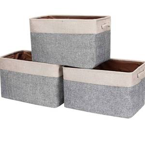 lot 11802 image: HOKEMP Foldable Storage Bins - 15 x 10.6 x 10 Fabric Storage Large Basket Set Collapsible Organizer Bin with Handles for Shelevs, Closet, Toys, Towels, Laundry - 3 Pcs, Beige
