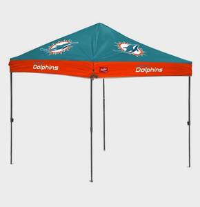 lot 11828 image: NFL Miami Dolphins 10 by 10 Canopy, Includes Wheeled Team Color Carry Case