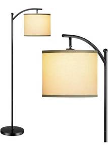 lot 11851 image: addlon Floor Lamp for Living Room with Beige Linen Lamp Shade and 9W LED Bulb Modern Standing Lamp Floor Lamps for Bedrooms - Black