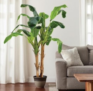lot 11878 image: 60 in. Artificial Double Trunk Banana Leaf Tree, Decorative Pot Not Included