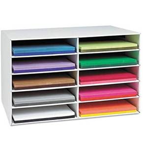 lot 11899 image: Classroom Keepers 12 x 18 Construction Paper Storage, 10-Slot, White, 16-78H x 26-78W x 18-12D, 1 Piece