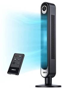 lot 11903 image: Dreo 42 Inch Tower Fan with Remote. Floor Fan Oscillating 90°. Powerful Fan 6 Speeds. Quiet Bladeless Fan. 3 Modes. 12-Hour Timer. LED Display. Black Indoor Standing Fans for Home Bedroom Office Room