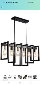 lot 11931 image: Modern Kitchen Island Light Pendant Chandelier 6-Light Ceiling Light Industrial Pendant Lighting Fixture Matte Black with Antique Brass Finish