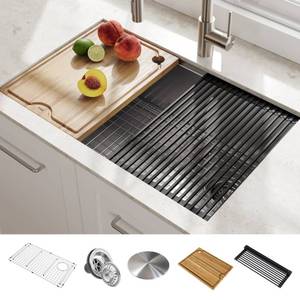 lot 11935 image: KRAUS Kore� Workstation 30-inch Undermount 16 Gauge Single Bowl Stainless Steel Kitchen Sink with Accessories (Pack of 5)