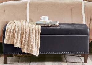 lot 11942 image: Large Rectangular Storage Ottoman Bench Faux Leather - Midnight